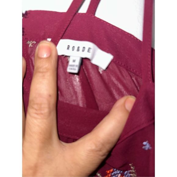 Ro & DE Women's Red W/ Green Blue Orange White Cross-stitch Accent Top,  M - Picture 3 of 7